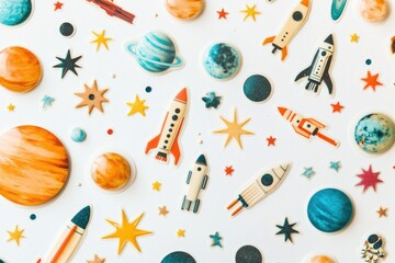 Aufkleber - Cookies with space-themed designs on a white background