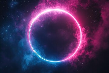 Aufkleber - A pink and blue ring floating in the vastness of space