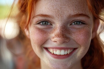 Sticker - Close-up portrait of a woman with distinctive freckles on her face