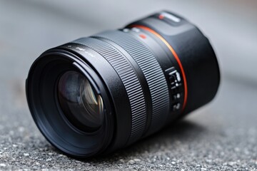 Poster - Close-up shot of a camera lens lying on the ground, possibly broken or abandoned