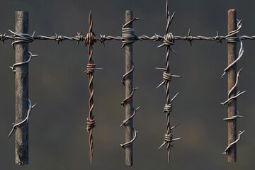 Poster - A close-up shot of a barbed wire fence with sharp edges and rusty metal