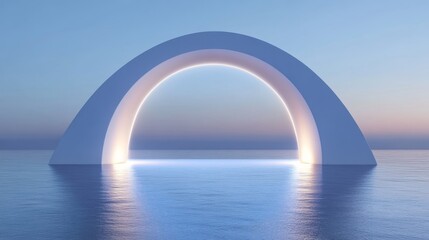 Wall Mural - illuminated archway over calm ocean waters at dusk
