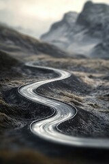 Aufkleber - A winding road through mountains with scenic views
