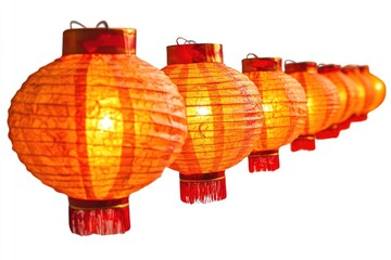 Aufkleber - Row of red and yellow lanterns suspended from above, decorative lighting for events or celebrations