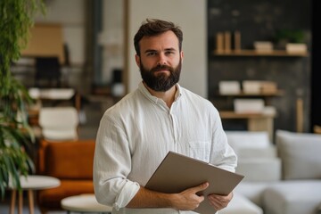 Aufkleber - A person with a beard holds a folder in his hand, possibly for work or organization