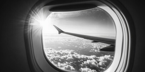 Aufkleber - A view from an airplane window showing the sky and clouds