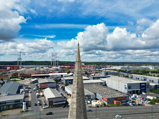 Aerial View of Southampton Port City of South England Coast, United Kingdom. May 17th, 2024. Drone's Camera Footage from Altitude.