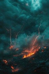 Poster - Dark clouds and lightning illuminated the stormy sky, perfect for dramatic or ominous scenes