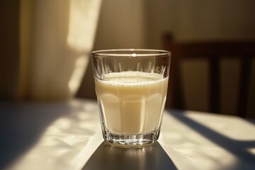 Poster - A simple scene with a glass of milk placed on a table, ideal for food or beverage related uses