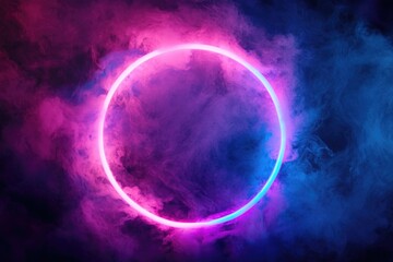 Poster - A pink and blue colored ring surrounded by wispy smoke