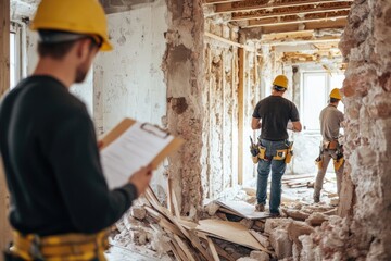 Poster - A group of construction workers standing together in a room