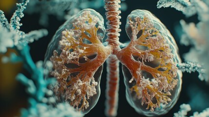 Sticker - A detailed image of human lungs, showing the air sacs and blood vessels