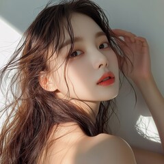 Canvas Print - Korean beauty star has long hair and doing an elegant profile picture