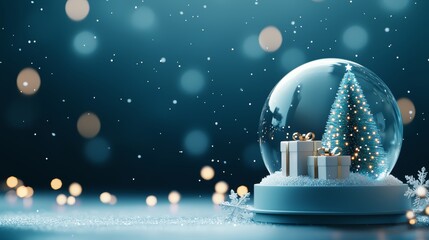 Wall Mural - christmas snow globe festive winter scene. new year and christmas background