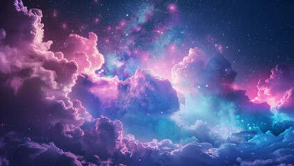 A mesmerizing digital artwork of colorful nebula clouds in the night sky