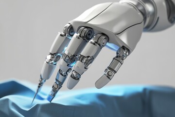 Aufkleber - Show a CG 3D image of a sleek robot hand assisting in a delicate surgery, highlighting its precision and advanced technology.