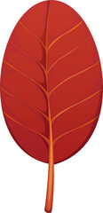 Poster - Cartoon autumn leaf, showcasing rich red and orange hues and oval shape. Vector forest tree foliage represents the beauty of fall, capturing the essence of seasonal change and transformation in nature