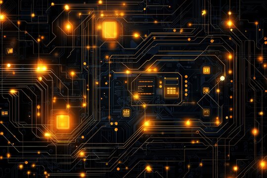 Abstract Circuit Board with Illuminated Pathways