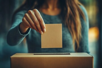 Female hand putting vote into ballot box, closeup