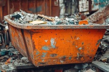 Aufkleber - Abandoned waste container on debris, ideal for urban decay or post-apocalyptic themes