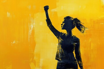 Aufkleber - A portrait of a woman lifting her arm with determination