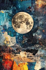 Poster - A close-up of a painting depicting the beauty of a full moon
