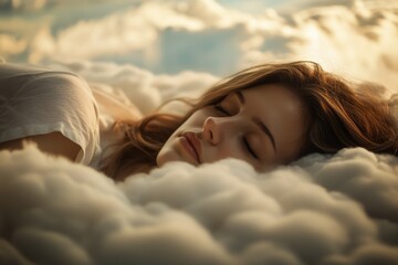 Poster - A person relaxing in a cloudy environment with their eyes closed