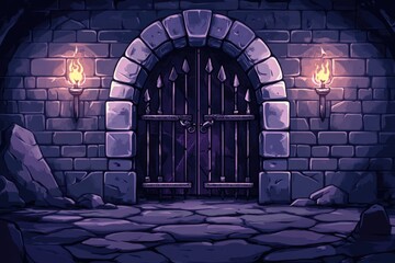 Poster - A stone door with intricate carvings, set within a stone wall