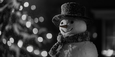 Canvas Print - A classic winter scene featuring a snowman in monochrome tones