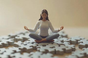 Poster - A figurine of a woman sitting on a puzzle piece, great for business or personal use