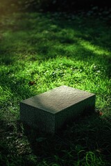 Aufkleber - A large stone block sits atop a vibrant green meadow, perfect for use in nature-inspired designs or as a symbol of ancient civilizations