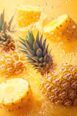 Poster - Fresh pineapple slices with water droplets, perfect for a tropical or summer-themed image