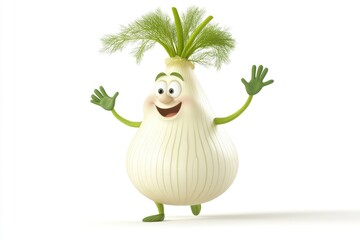 Poster - A colorful illustration of an onion with a smiling face and arms, suitable for various uses such as food illustration, advertisement, or educational materials