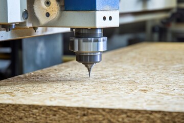 Poster - A machine drills a piece of wood