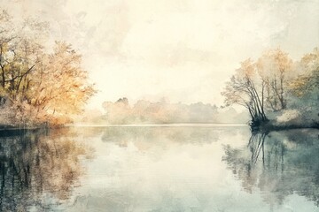 Poster - A serene lake scene with trees in the background