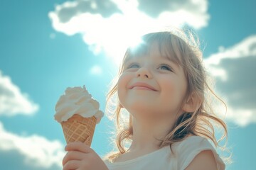 Canvas Print - A young girl holding an ice cream cone on a sunny day