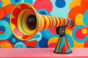 Poster - A vibrant object sits on a bright pink surface, surrounded by a colorful wall