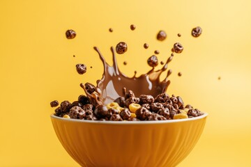 Poster - A bowl of cereal with a splash of chocolate for a sweet start to the day, perfect for a quick breakfast or snack