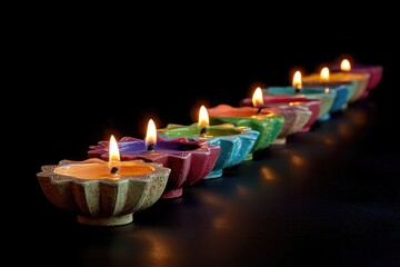 Poster - A row of colorful candles sitting on a table, perfect for decoration or photography