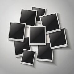 Polaroid photo frames vector collage. Empty black photo frame mockup with shadow.