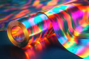 Aufkleber - Close-up shot of a roll of aluminum foil on a table, ready for use
