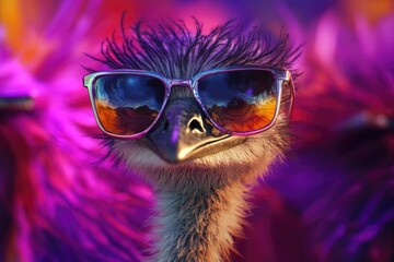 Poster - Close-up of an ostrich wearing trendy sunglasses