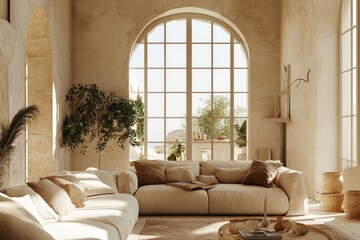 Wall Mural - A comfortable living room with modern furniture and big windows