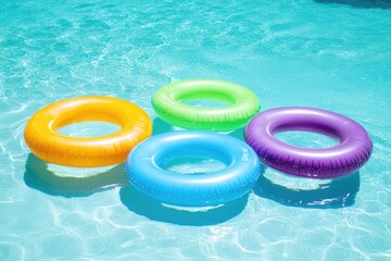 Poster - Inflatable rings floating on the surface of a swimming pool, perfect for summer fun or a backyard party