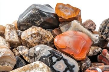 Poster - A collection of multicolored rocks on a clean and simple white background, suitable for use in presentations, displays, or as a decorative element