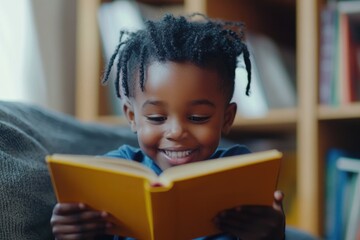 Poster - A young girl sits on a couch, engrossed in a book