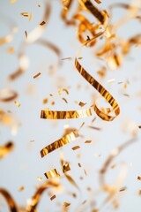 Poster - A bunch of colorful gold streamers and confetti fill the air, perfect for parties, celebrations, or special events