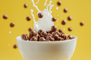 Poster - A bowl of cereal with a splash of milk, perfect for breakfast or snack