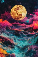 Aufkleber - A bright full moon shining in the dark blue night sky, ideal for astronomy, travel or nature themes