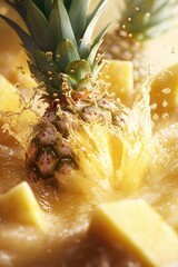 Poster - A juicy pineapple with water droplets on its surface, perfect for food and drink photography